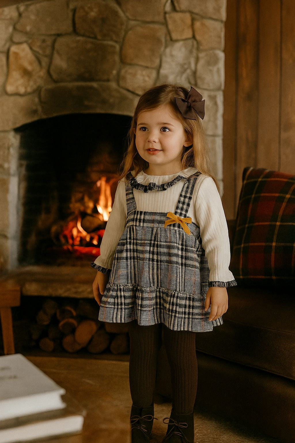 Conjunto niña bebé en blanco y falda a cuadros - Basmarti invierno 2024