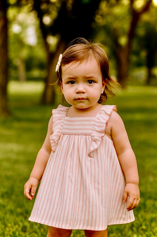 Vestido de bebé niña, en rayas, con braguita - Coco Acqua