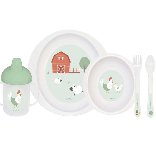 Vajilla en rosa de 5 piezas en verde