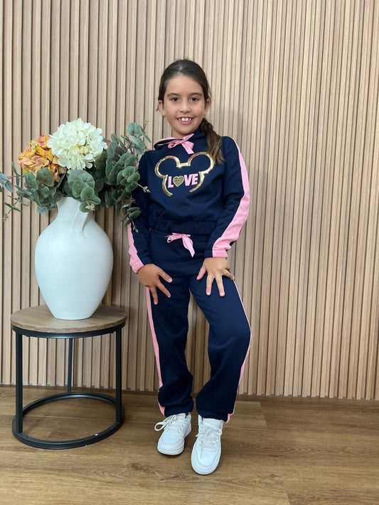 Conjunto niña en azul marino y rosa - Pronta Moda