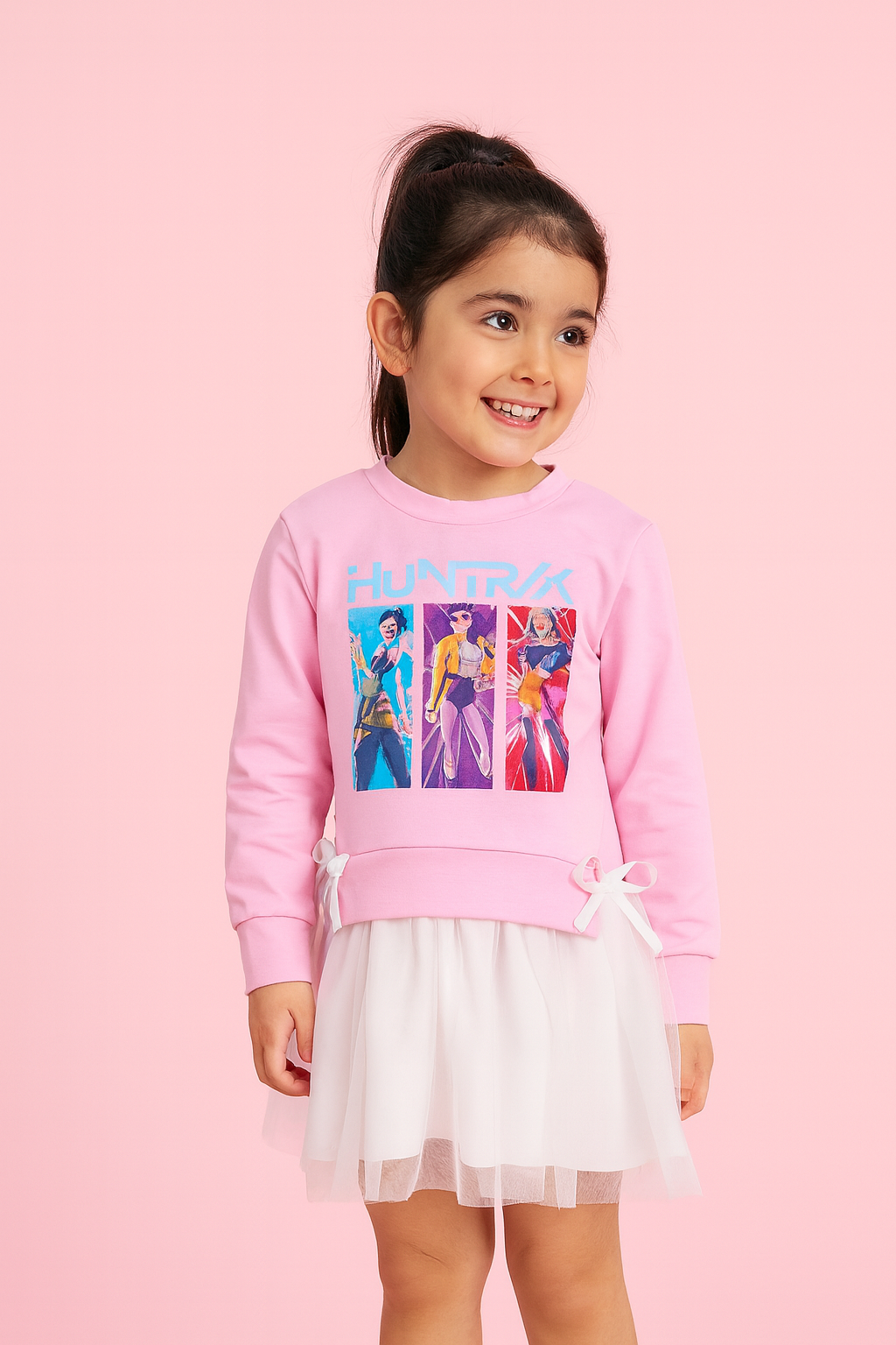 Vestido rosa con tul de niña K-pop - Pronta Moda