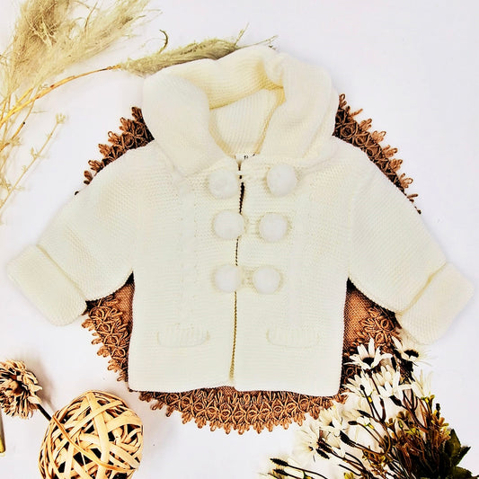 Abrigo de lana en blanco roto con capucha - Baby Fashion