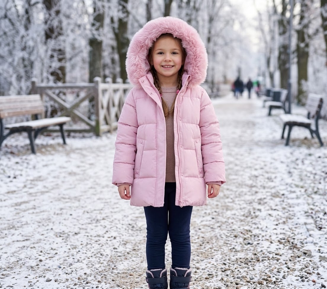 Parka niña en rosa acolchado con brillantitos