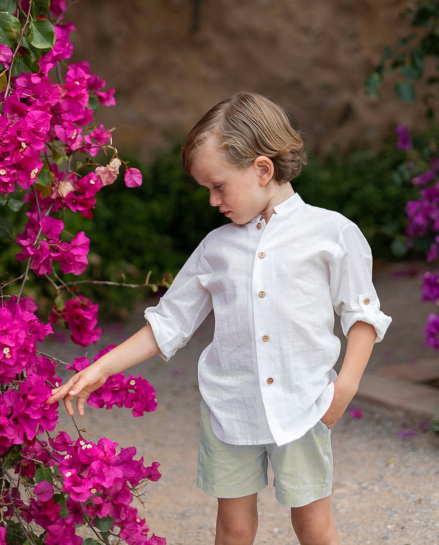 Conjunto niño, camisa y bermuda en verde suave - Coco Acqua colección 2025