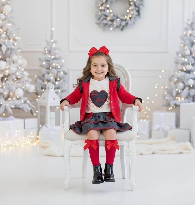 Conjunto de falda y camiseta de niña y chaqueta