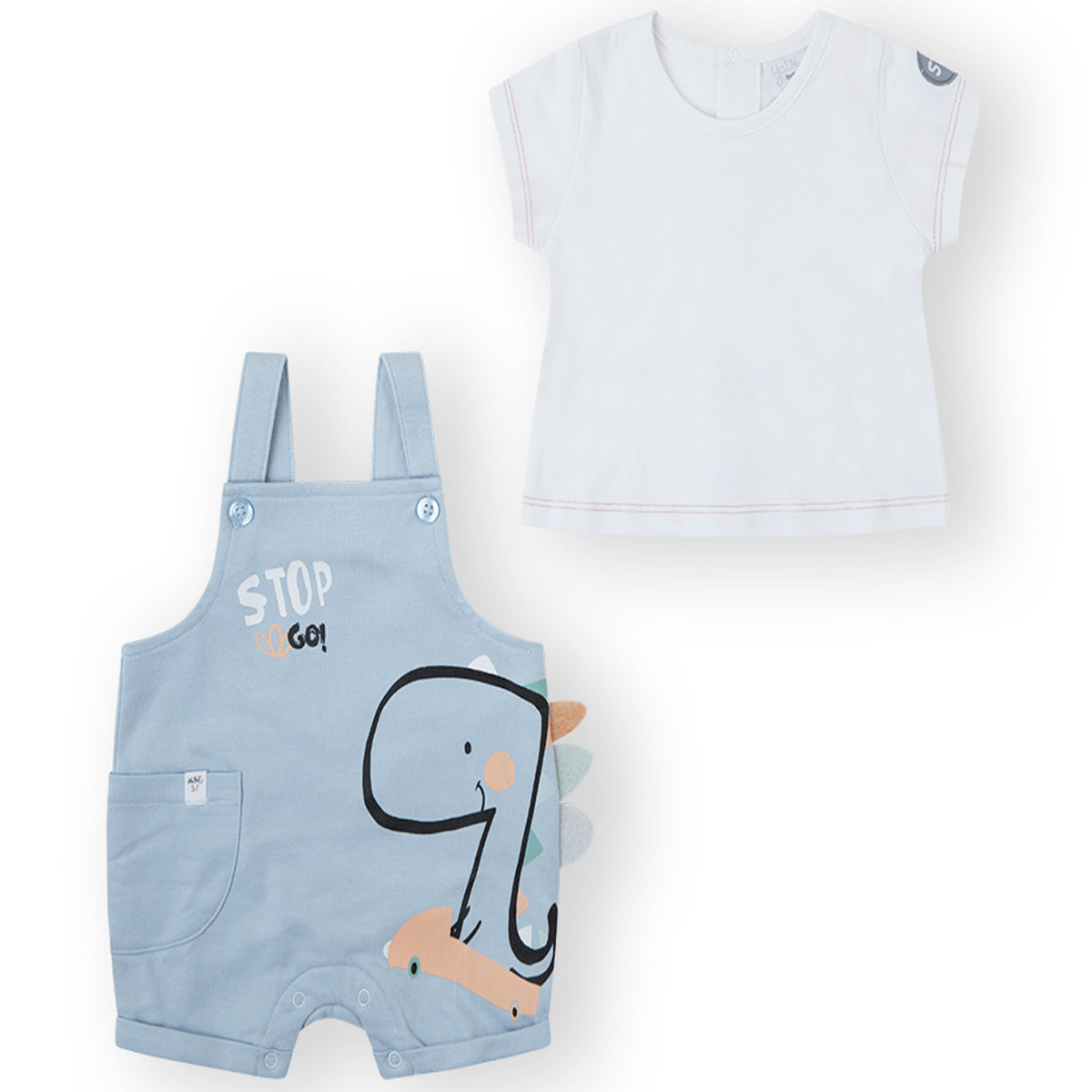 Camiseta y Peto bebé en azul con dino - Yatsi