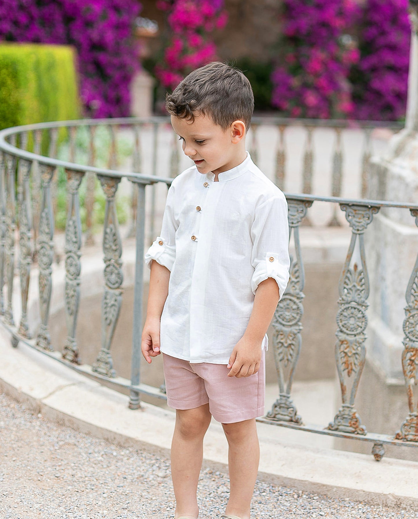 Conjunto niño, camisa y bermuda en rosa empolvado - Coco Acqua colección 2025