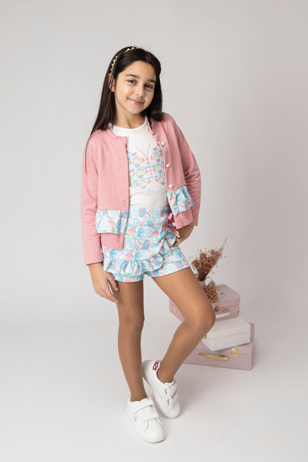 Conjunto de niña de 3 piezas, con chaqueta en rosa