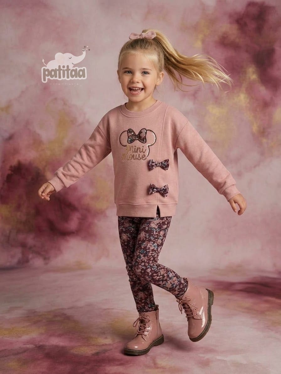 Conjunto rosa de niña lazos 4- 12 años - Patitaa