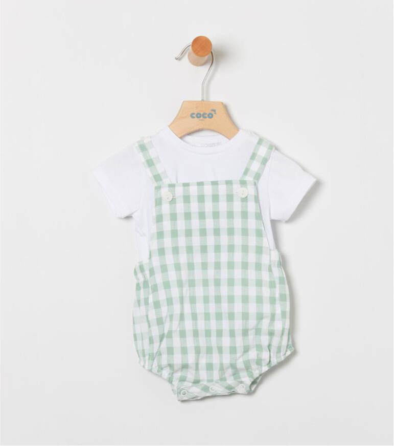 Peto niño en cuadros verde con camiseta blanca - Coco Acqua 2025