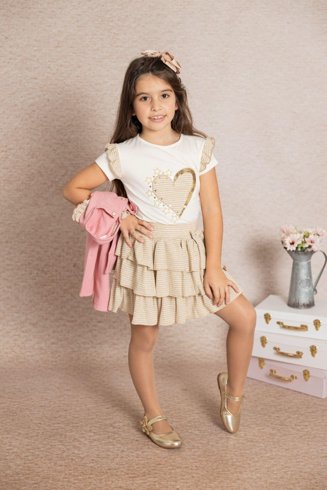 Conjunto de niña de 3 piezas, con chaqueta en rosa