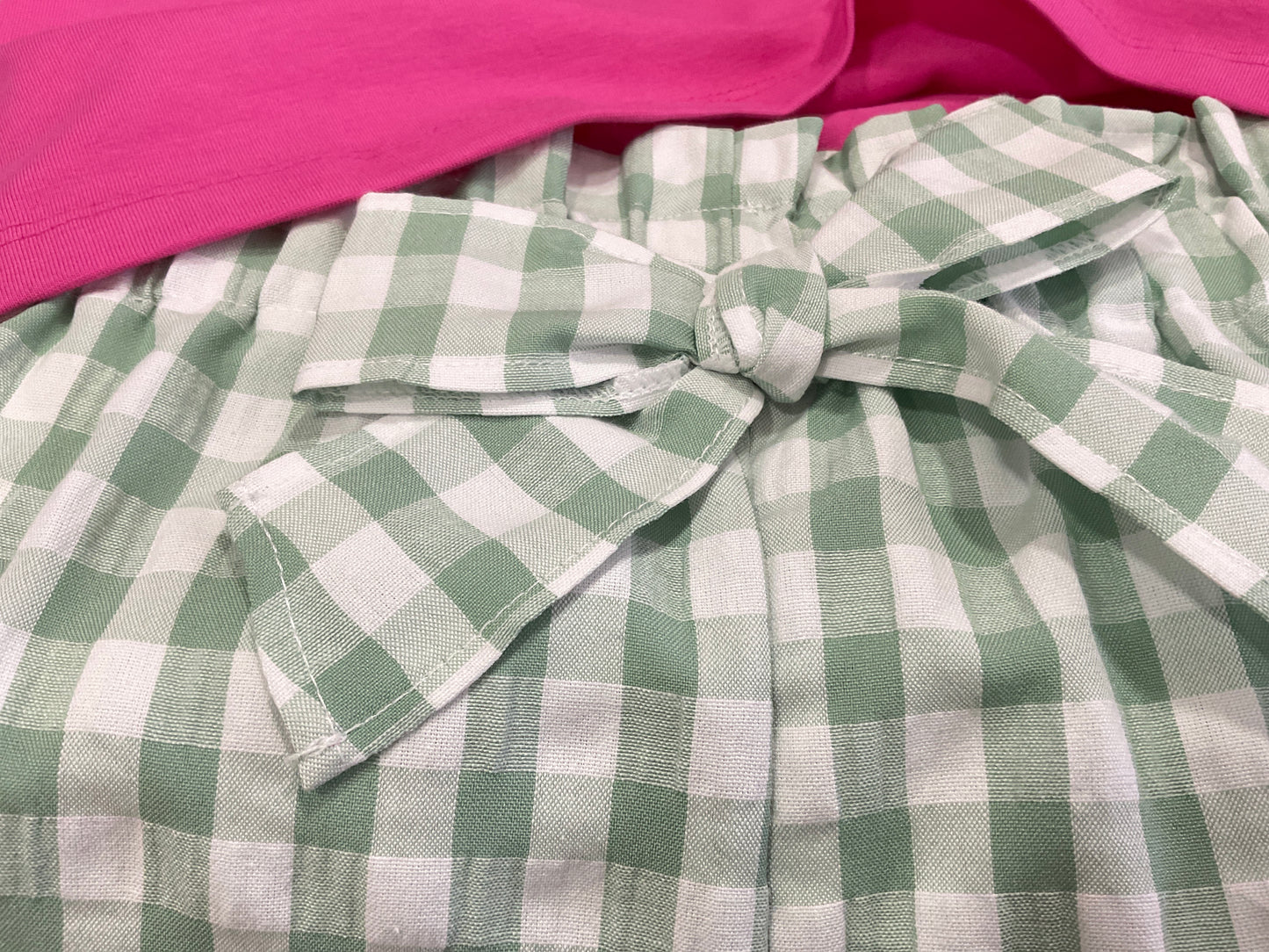 Conjunto niña en fucsia y short Vichy verde - Coco Acqua 2025
