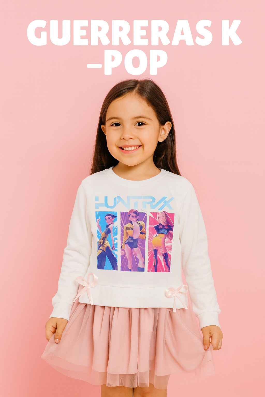 Vestido falda tul rosa de niña K-pop - Pronta Moda