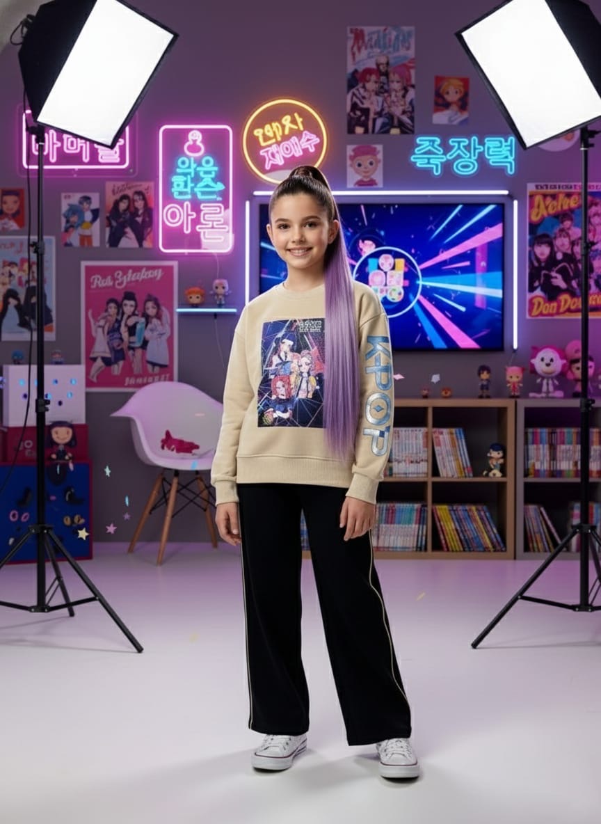 Chandal niña con sudadera beige K- Pop - Pronta Moda