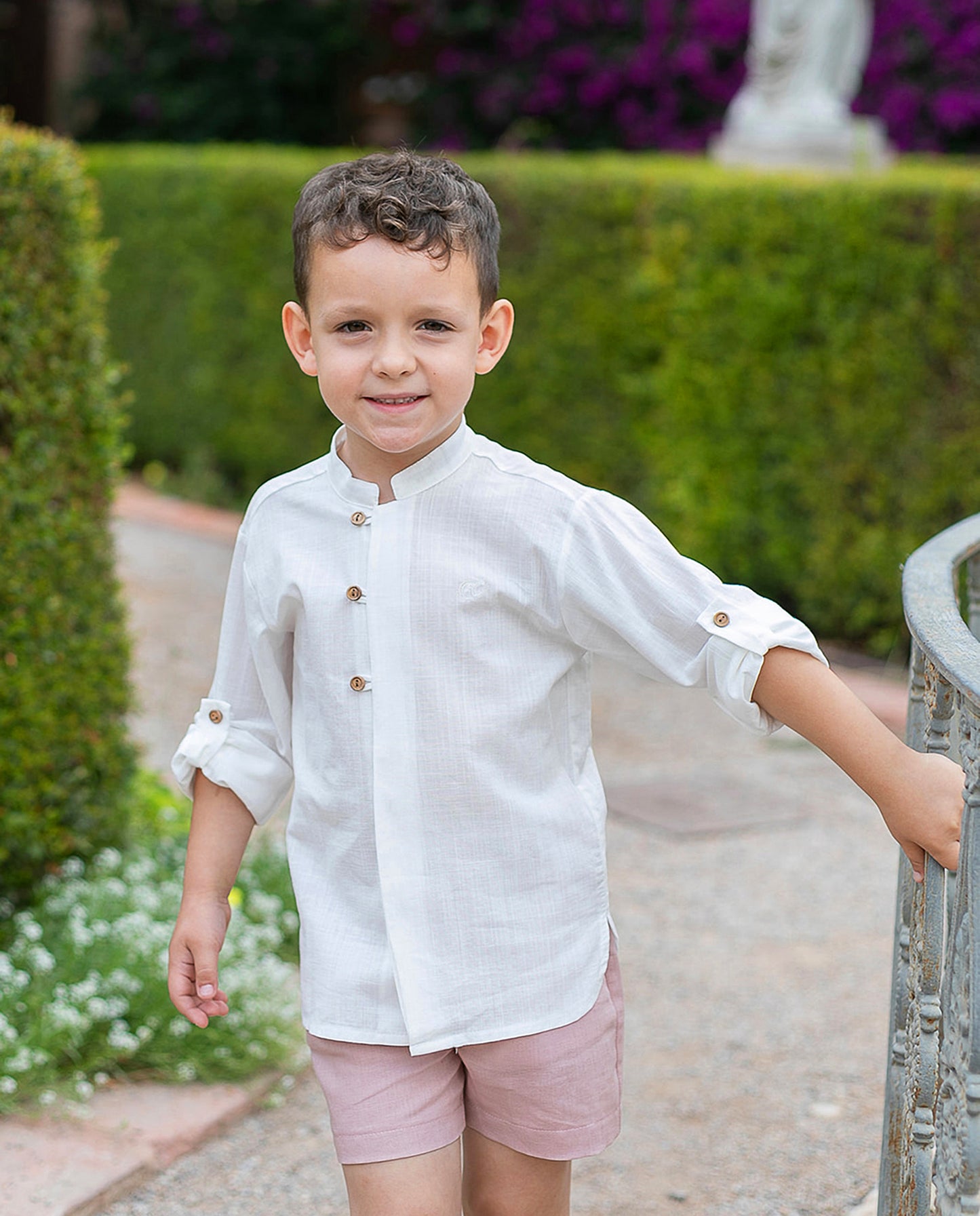 Conjunto niño, camisa y bermuda en rosa empolvado - Coco Acqua colección 2025