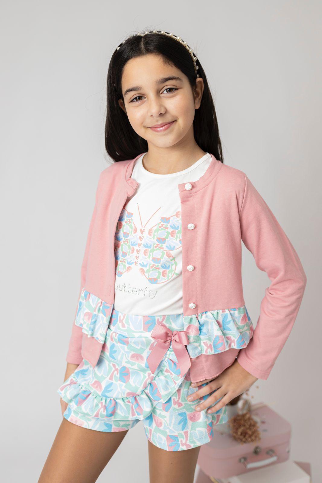Conjunto de niña de 3 piezas, con chaqueta en rosa
