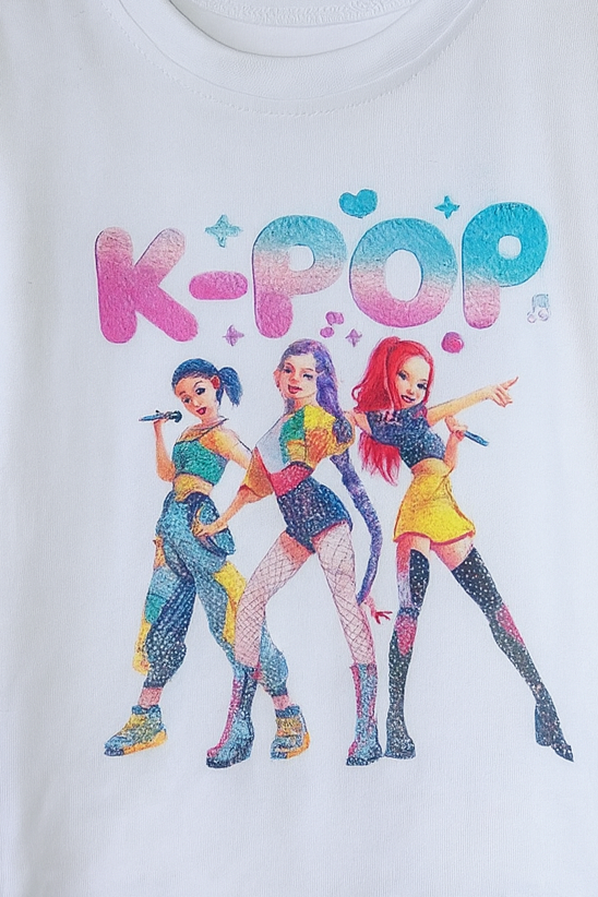 Camiseta blanca de manga corta k-Pop - Pronta moda
