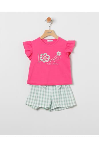 Conjunto niña en fucsia y short Vichy verde - Coco Acqua 2025