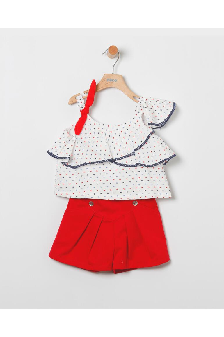 Conjunto niña blusón plumeti y short rojo - Coco Acqua 2025
