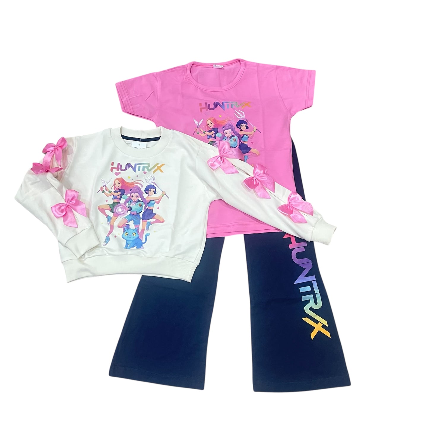 Conjunto tres piezas lazos rosas K- Pop -