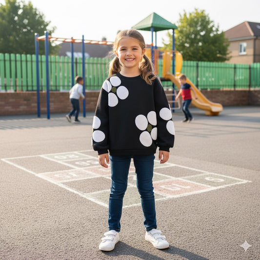 Sudadera niña con flores blancas y bordado chenile
- Newness