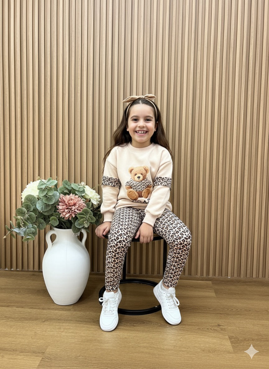Chándal Niña "Wild Bear" (Leopardo y Beige) - Pronta moda