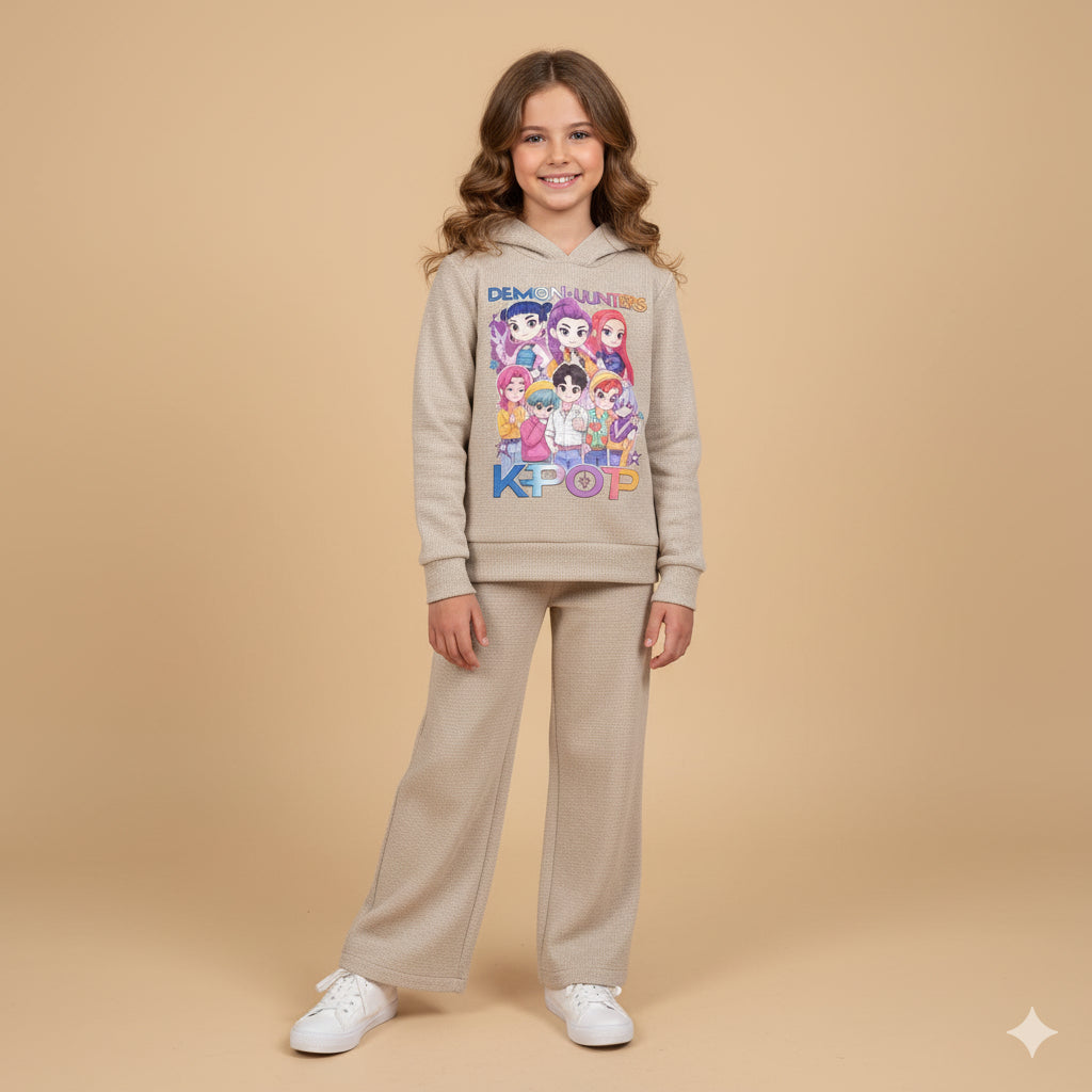 Chandal de niña micropana K- Pop beige - Pronta Moda