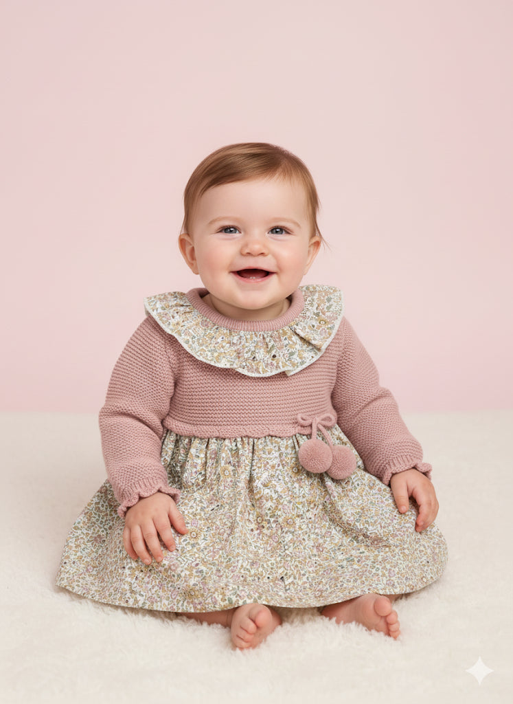 Vestido cuerpo punto en rosa palo