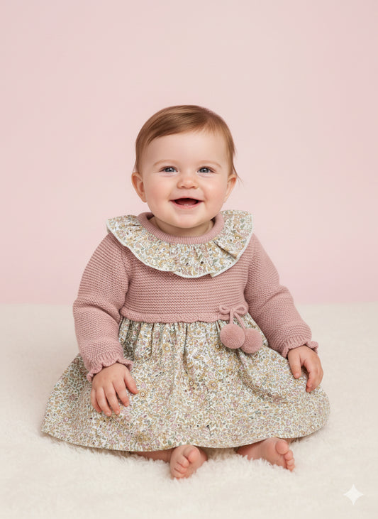 Vestido cuerpo punto en rosa palo