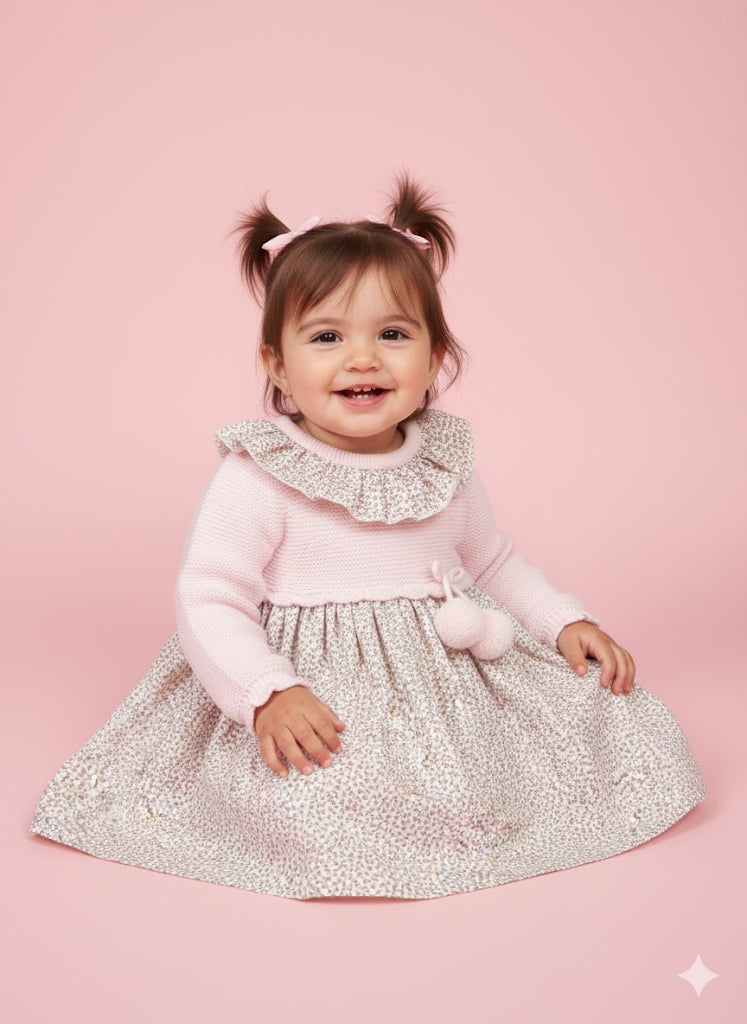 Vestido cuerpo punto en rosa claro