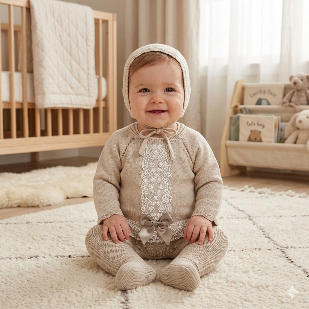Conjunto de punto color arena - Baby