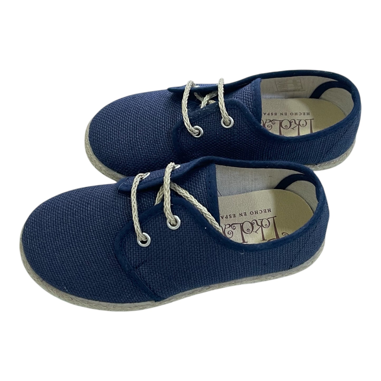 Zapatos niños Bluche cordones lino marino - Tokolate