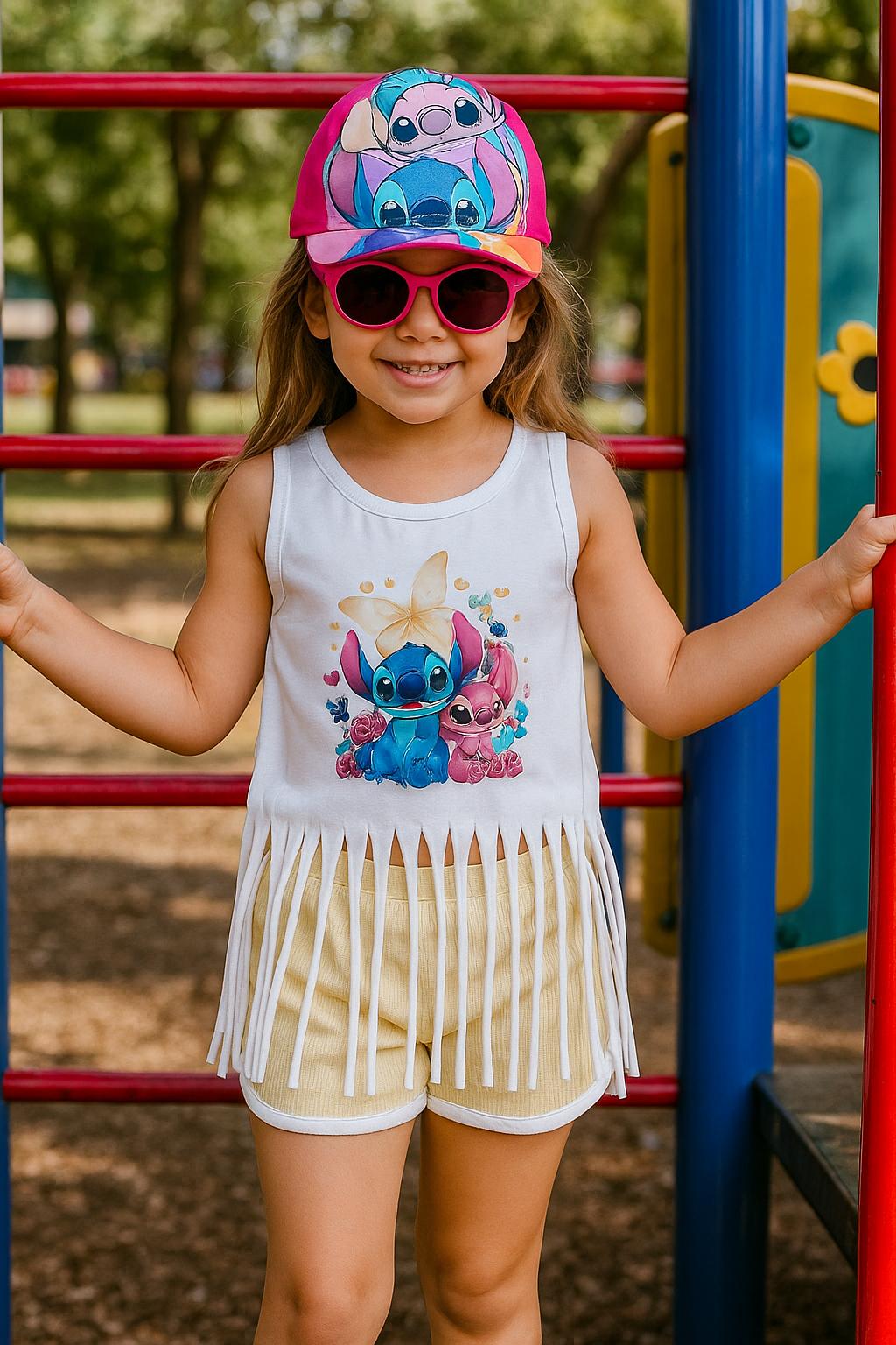 Conjunto niña con camisa con flecos y short en beige - Pronta Moda