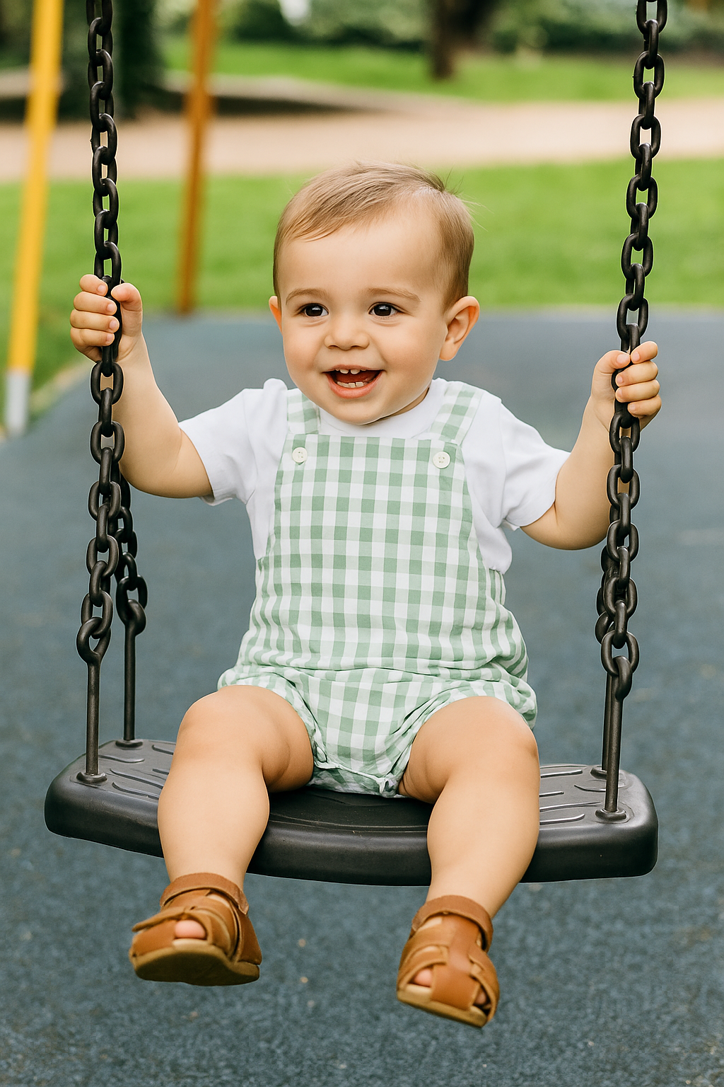 Peto niño en cuadros verde con camiseta blanca - Coco Acqua 2025