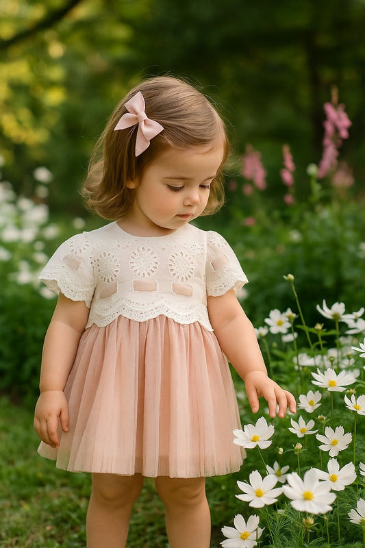 Vestido niña con tul rosa empolvado - Basmarti verano 2024