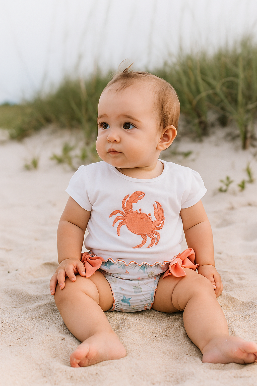 Conjunto cangrejo de baño para niña bebé
