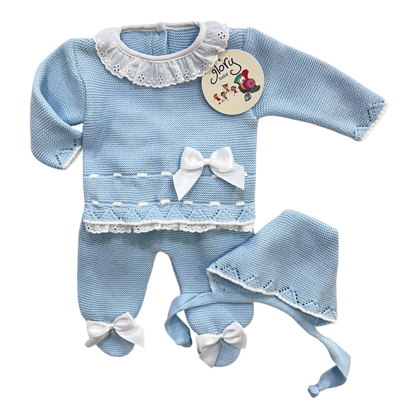 Conjunto de 3 piezas en lana bebé de - Glory en azul