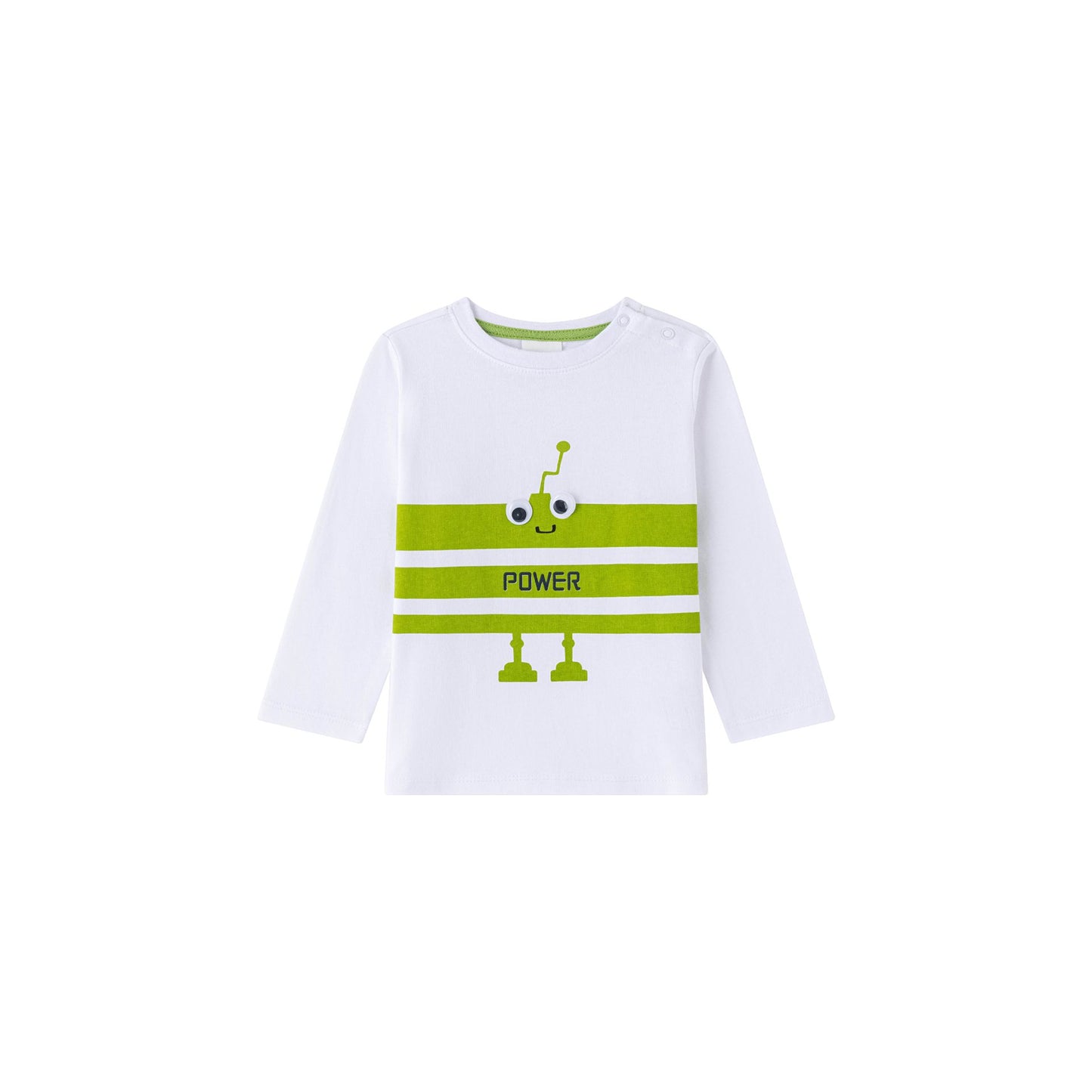 Camiseta bebé blanca con robot en pistacho - Newness invierno 2024 - Frontal - Moda Infantil Chicle