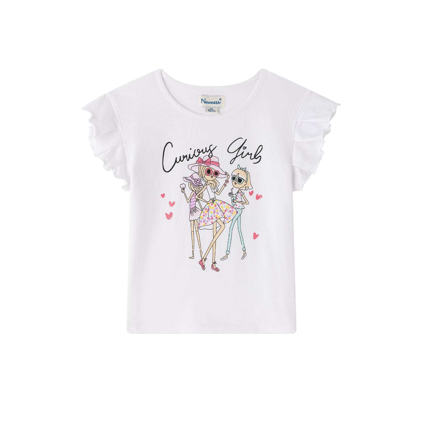 Camiseta de niña en blanco - Newness - Frontal - Moda Infantil Chicle