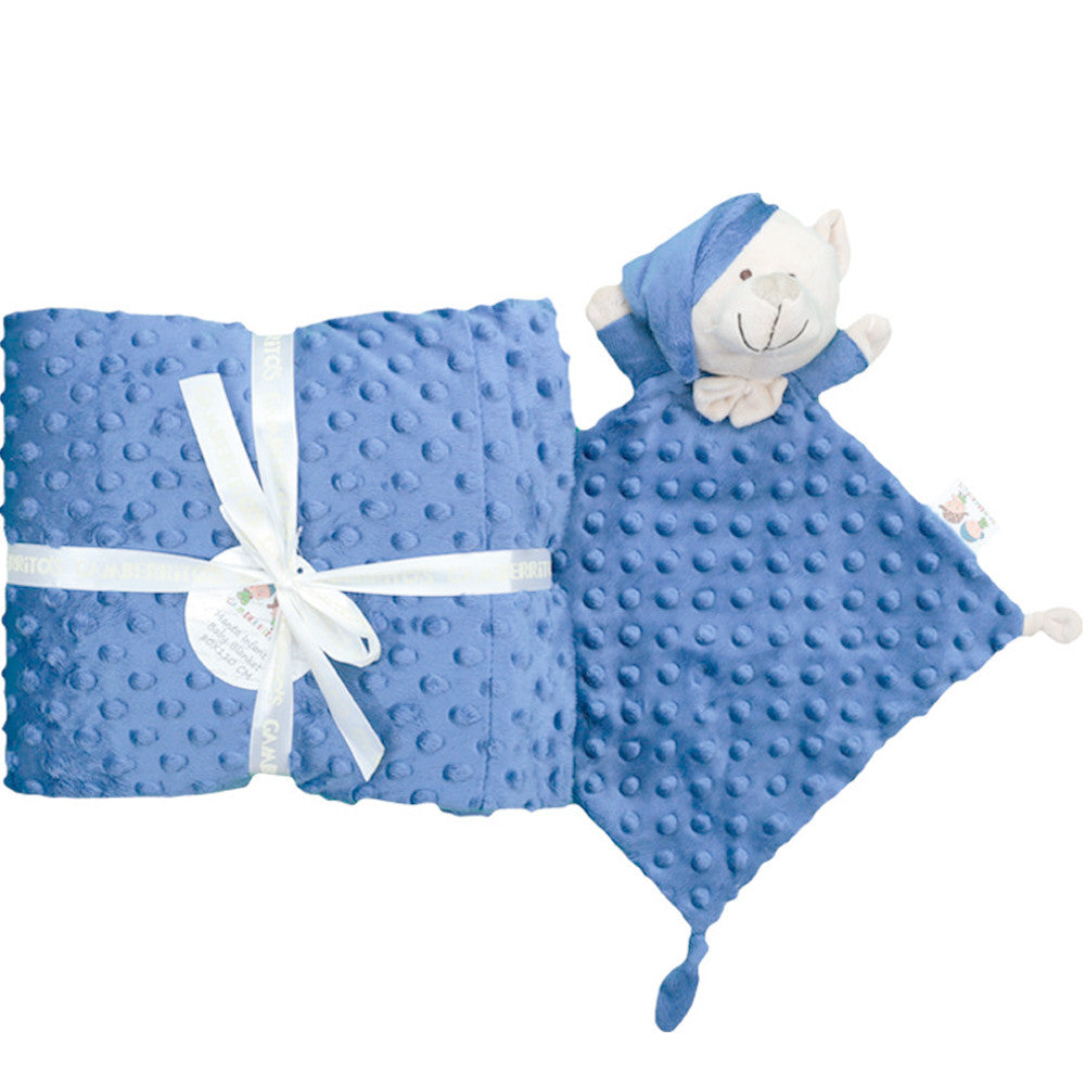 Set regalo en azulon, manta y doudou de topos, Gamberritos - Frontal - Moda Infantil Chicle