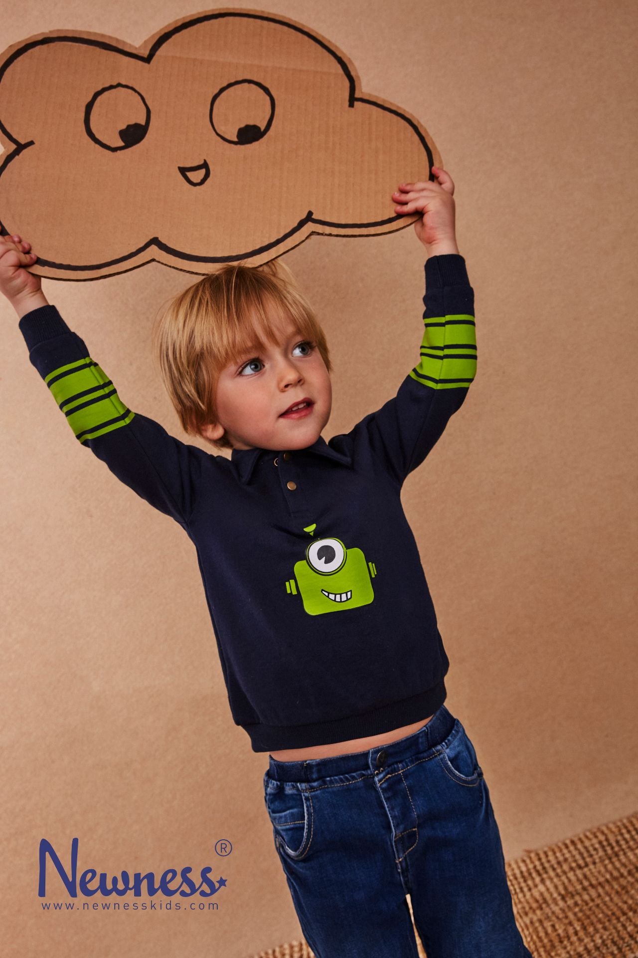 Sudadera bebé azul marino robot - Newness invierno 2024 - Detalle 1 - Moda Infantil Chicle
