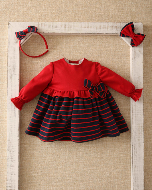 Vestido niña bebé en rojo y negro - Cuka invierno 2022 - Frontal - Moda Infantil Chicle