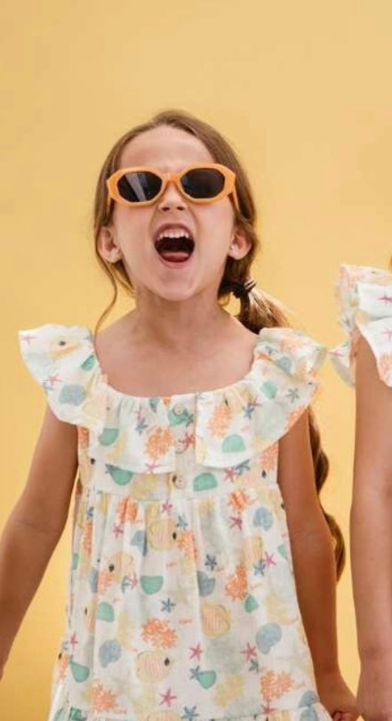Vestido niña con estampado de Coco Acqua - Frontal - Moda Infantil Chicle