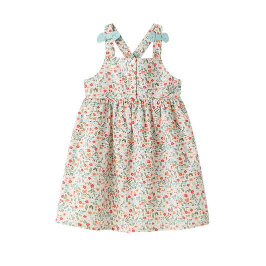Vestido niña con tirantes con lazo primavera 2024 Newness - Frontal - Moda Infantil Chicle