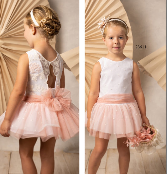 Vestido niña de talle bajo de ceremonia - Basmarti primavera -2023 - Frontal - Moda Infantil Chicle