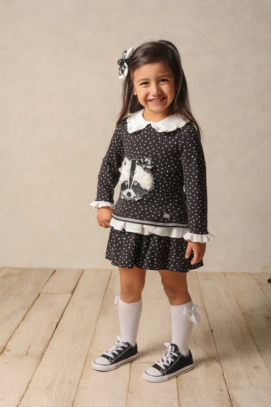 Vestido niña en color negro - Basmarti invierno 2022 - Frontal - Moda Infantil Chicle