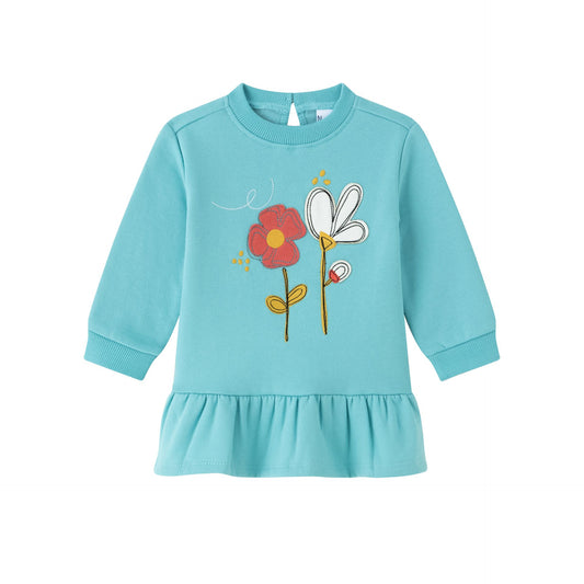Vestido niña en turquesa con bordado - Invierno 2023 Newness - Frontal - Moda Infantil Chicle