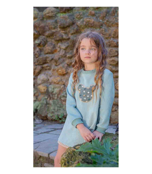 Vestido niña en verde agua invierno 2022 de Nekenia - Frontal - Moda Infantil Chicle
