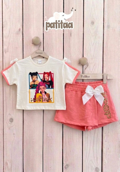 Conjunto falda pantalón en coral - K- Pop