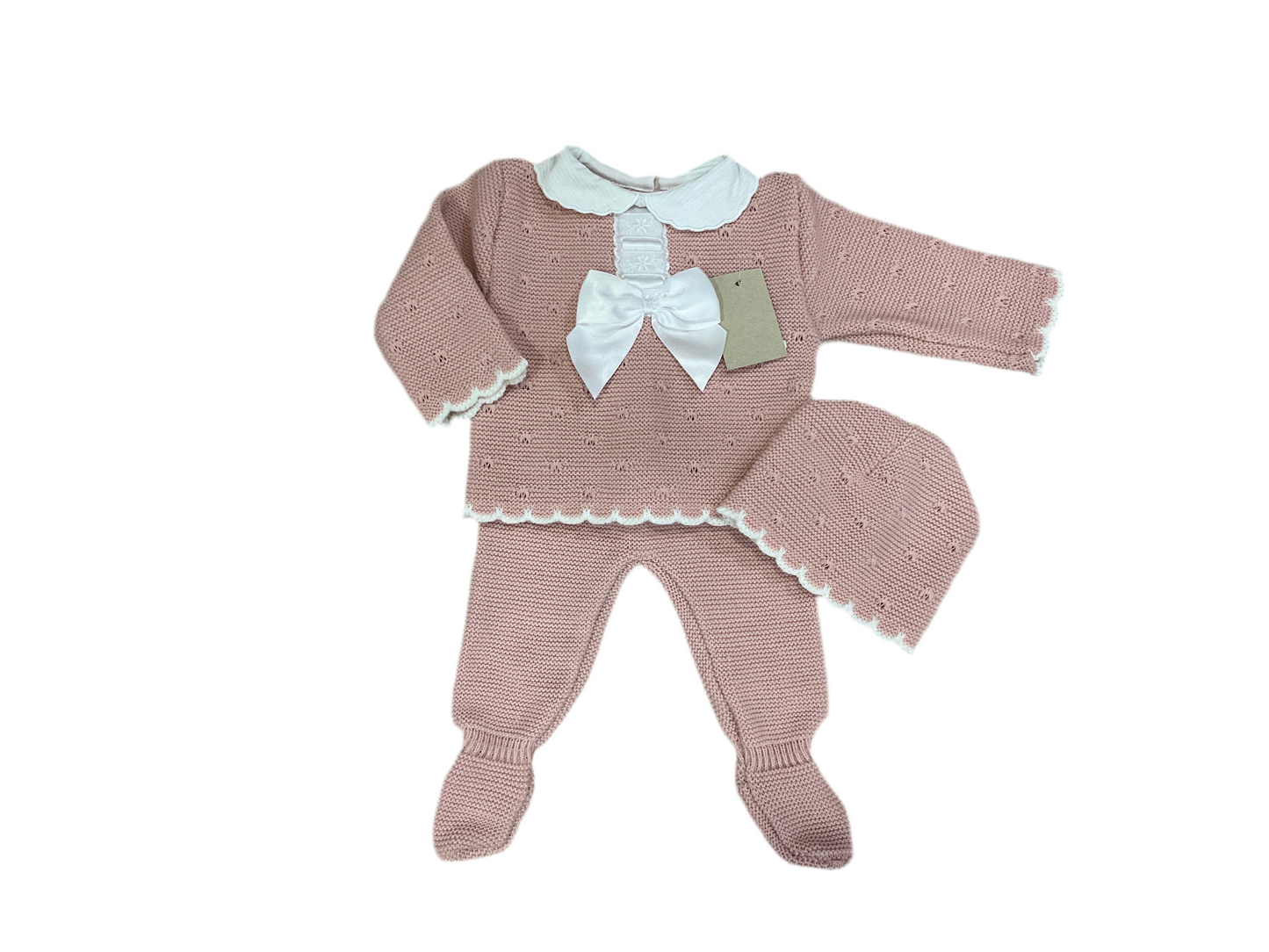 Conjunto bebé en rayas beige y rosa